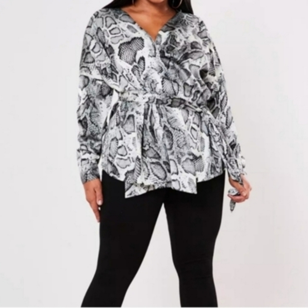 Missguided 16 snakeskin satin wrap blouse